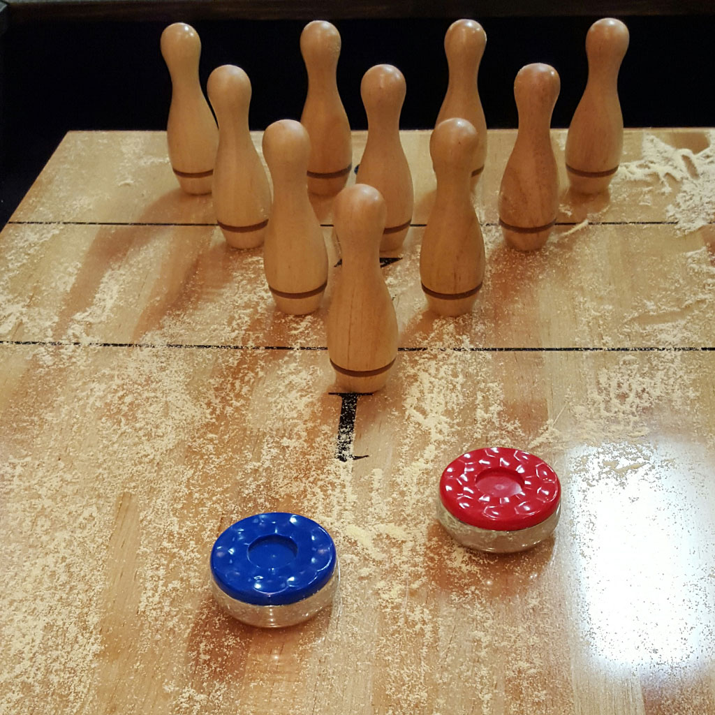 Shuffleboard Bowling Pins &amp; Setter