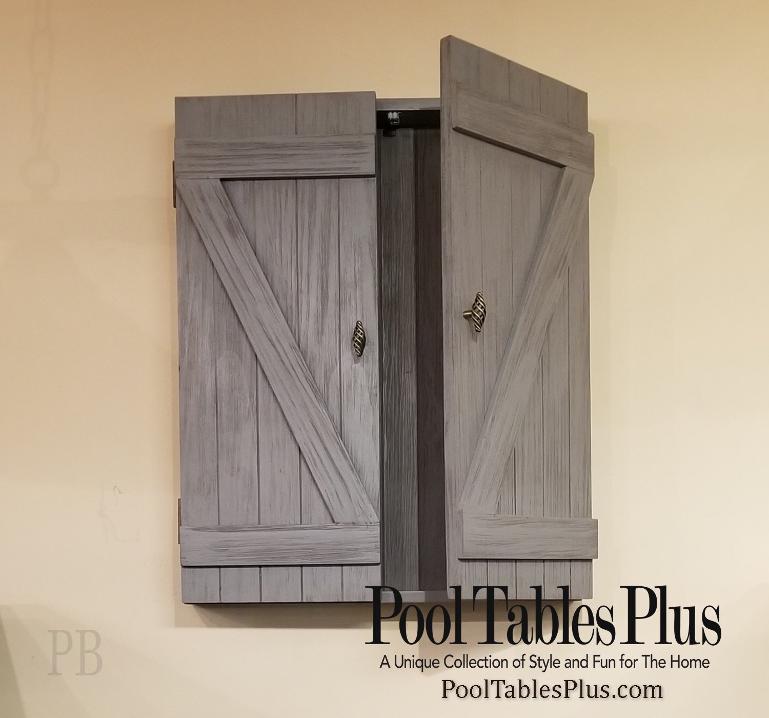 Rustic Silver Oak Dart Board Cabinet