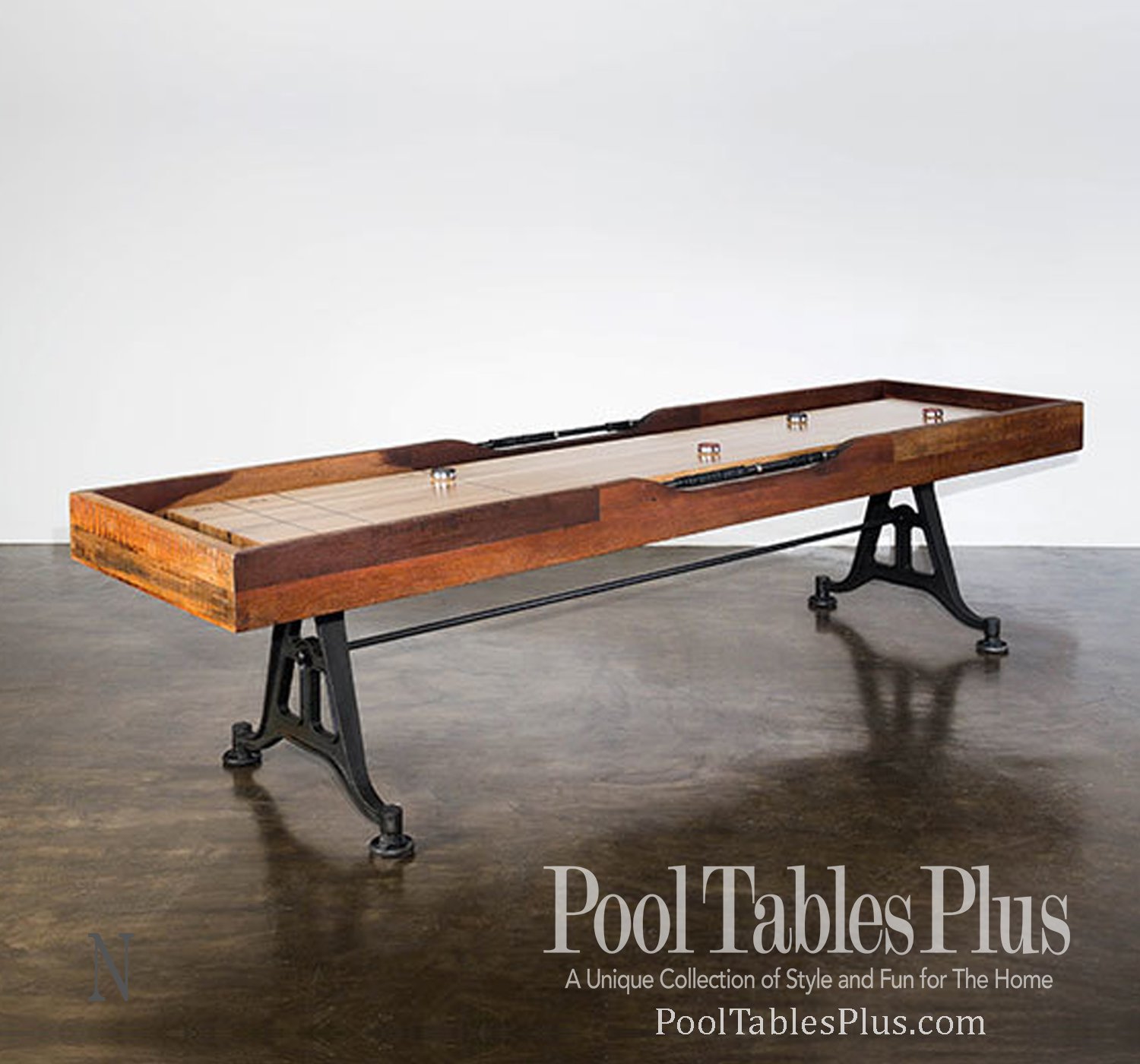 9' Rustic Industrial Shuffleboard Game Table Wood Iron Pottery Barn Reproduction 